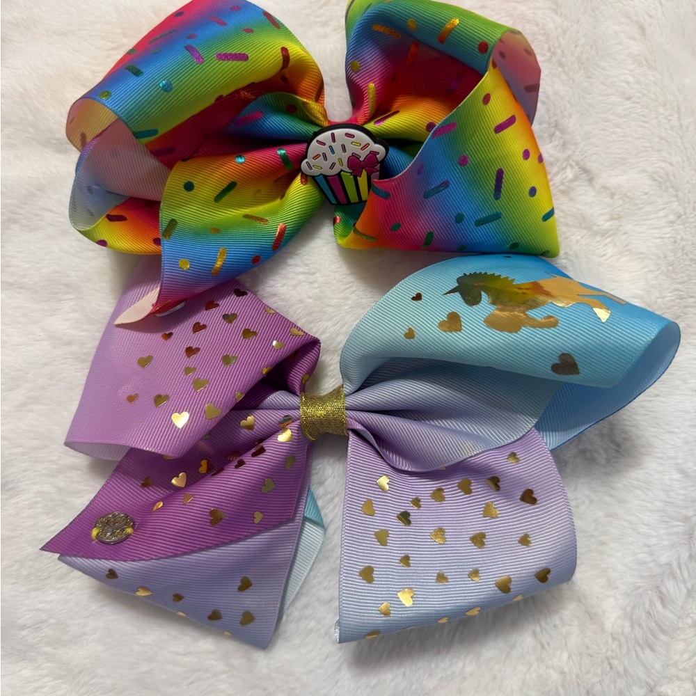 Two large Colorful Rainbow and Unicorn Hair Bows